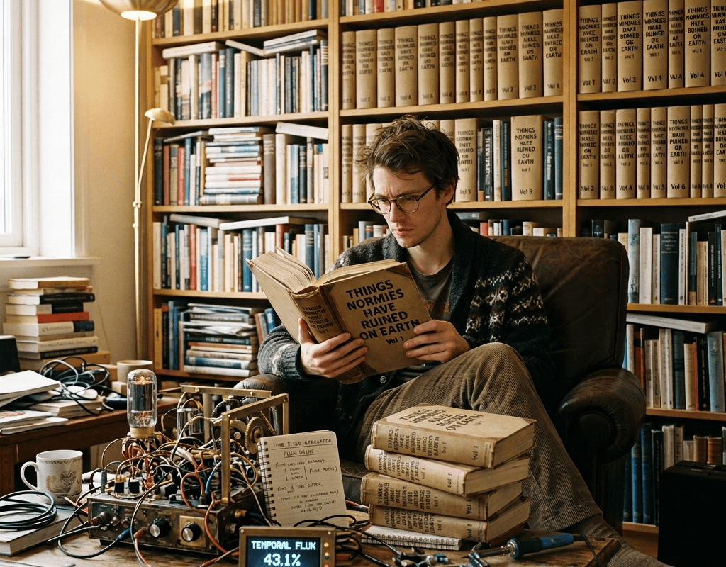 Small misshapen tower of books on desk